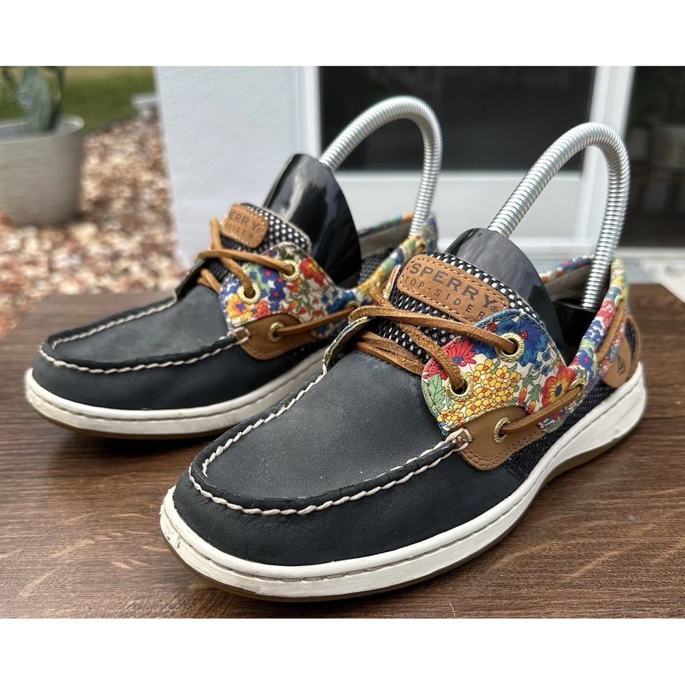Sperry Top Sider Blue Floral Womens Boat Deck Leather Summer Shoes Size US 6.5M